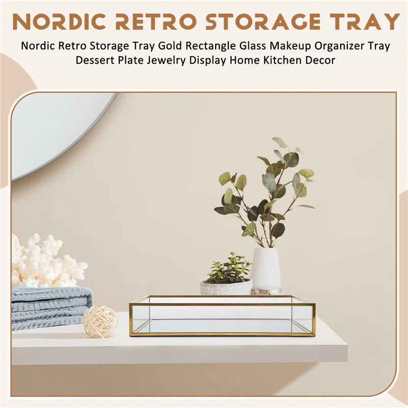 plateau rangement retro transparent bordure dorée moderne organisation bijoux maquillage desserts decoration intérieure nostalgie