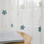 rideau transparent voile léger fleurs modernes blanc bleu vert salon chambre