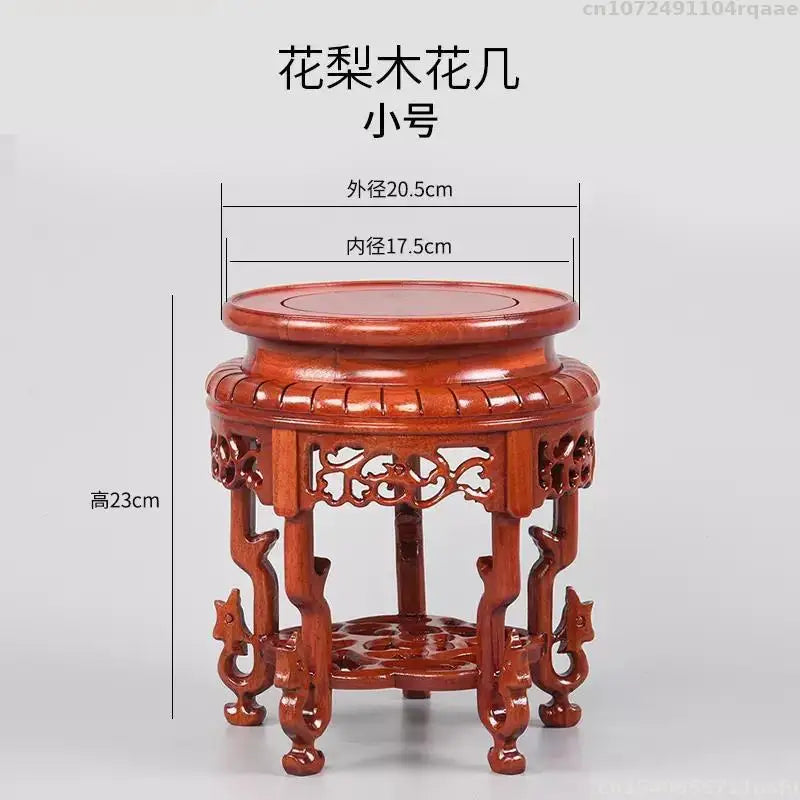 support bois sculpté asiatique traditionnel base plante décoration intérieure vintage trépidation florale complexe