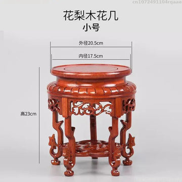 support bois sculpté asiatique traditionnel base plante décoration intérieure vintage trépidation florale complexe