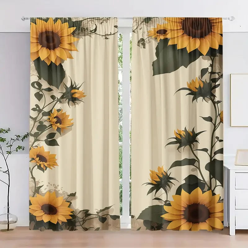 rideaux imprimés moderne fleurs tournesol jaune vert semi opaques maison