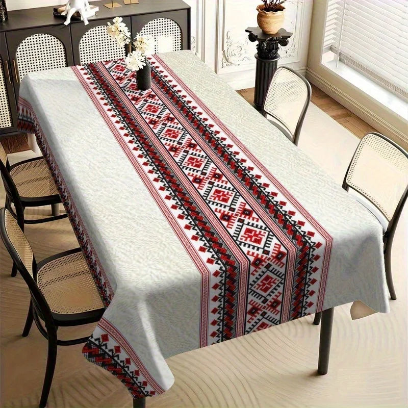 nappe table géométrique polyester blanc rouge noir traditionnelle classique ethnique