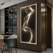 tableau lumineux abstrait moderne noir lumineux forme fumée minimaliste chambre salon ledDecoration murale lumineuse