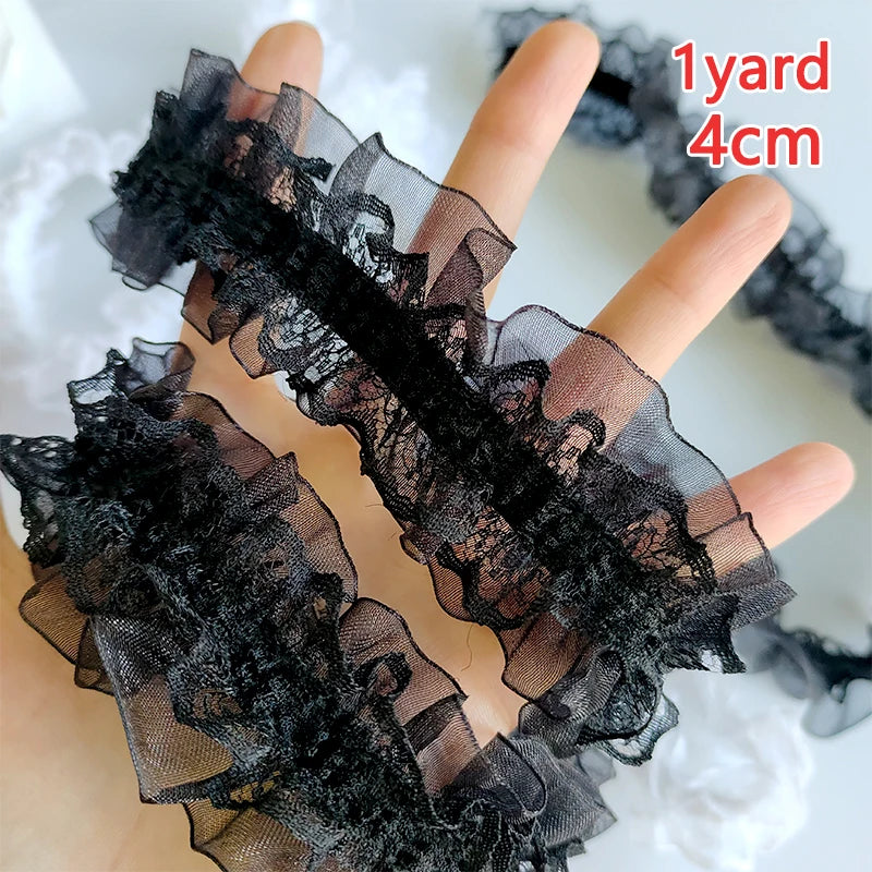ruban dentelle noir blanc vintage 4cm largeur élastique translucide romantique crafts sewing decoration