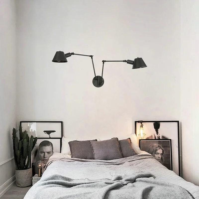 lampe murale articulée industrielle noir fixée éclairage chambre cuisine