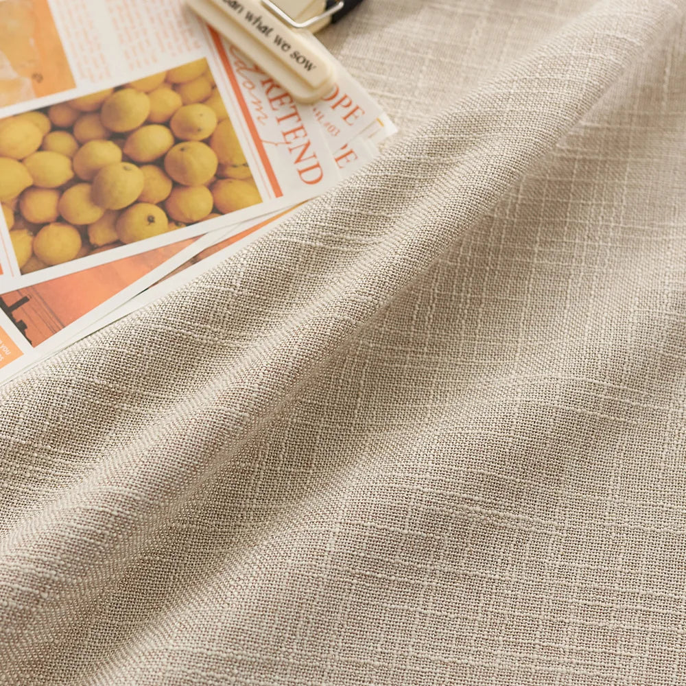 nappe rectangulaire beige texture lin lavable anti taches table manger moderne rustique