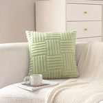 coussins moelleux rayures horizontales gris blanc moderne confortable zip vert clair polyester