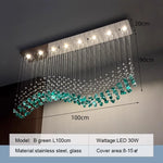 suspension lumineuse moderne gouttes cristal transparent verte ambrée 100cm 120cm 150cm