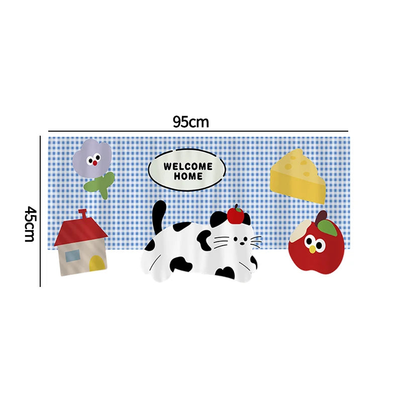 bannière décoration porte fenêtre motif carreaux fruits animaux kawaii enfant 95x45cm