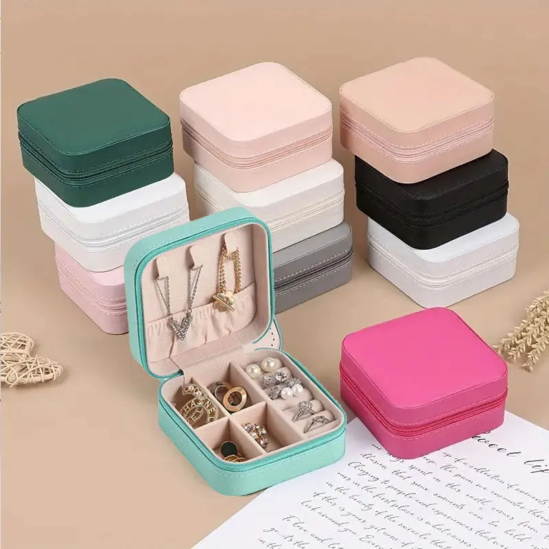 boîtes bijoux simili cuir compartiments moderne miroir cordon fermeture vert rose gris noir blanc
