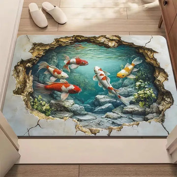 tapis sol entrée 3d poisson carpe koi effet eau réaliste décoration maison moderne