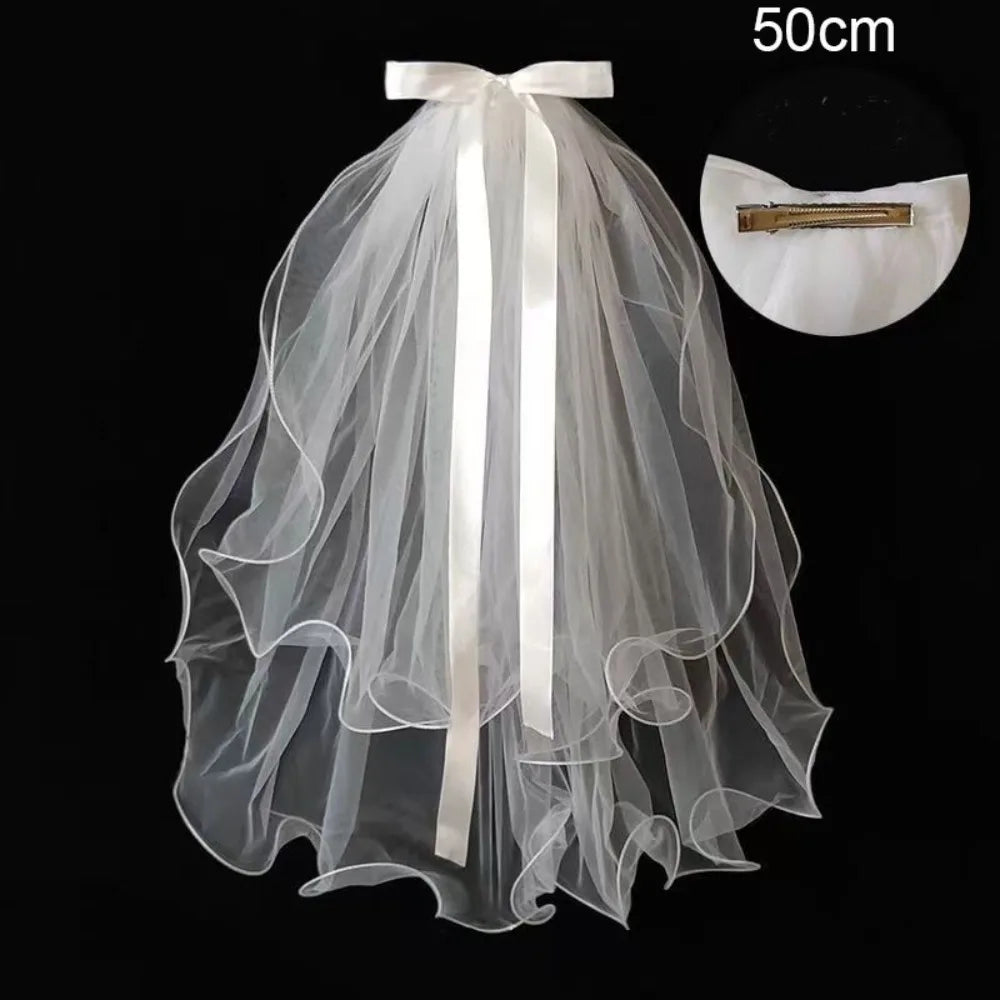 voile mariée blanc translucide classique clips métalliques tulle léger élégant simple femmes polyester