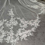 voile mariée blanc broderie florale translucide classique paillettes brillantes dentelle personnalisée peigne included