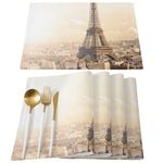 serviettes table imprimées tour eiffel fleurs cerisier moderne rose gris beige