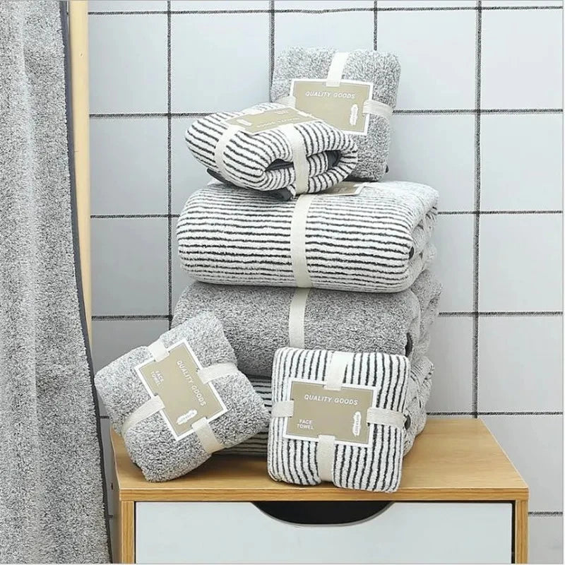 serviettes bain microfibre rayées gris sèchement rapide absorbantes adultes moderne