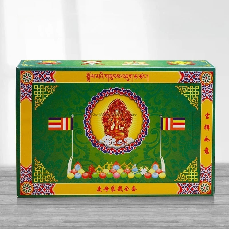statues bouddha complète kit rituel instructions poudre sacrée rouleaux prières traditionnellements décoratives