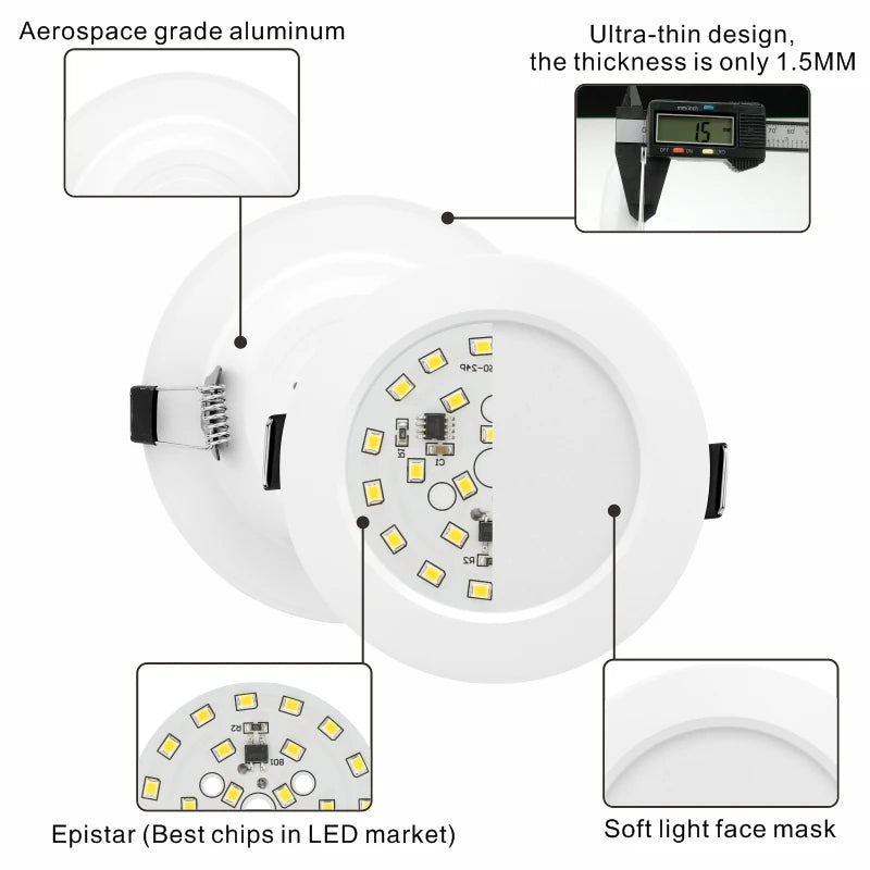 spots led blancs 3w 5w 7w 9w 12w 15w 220v clips aluminium moderne