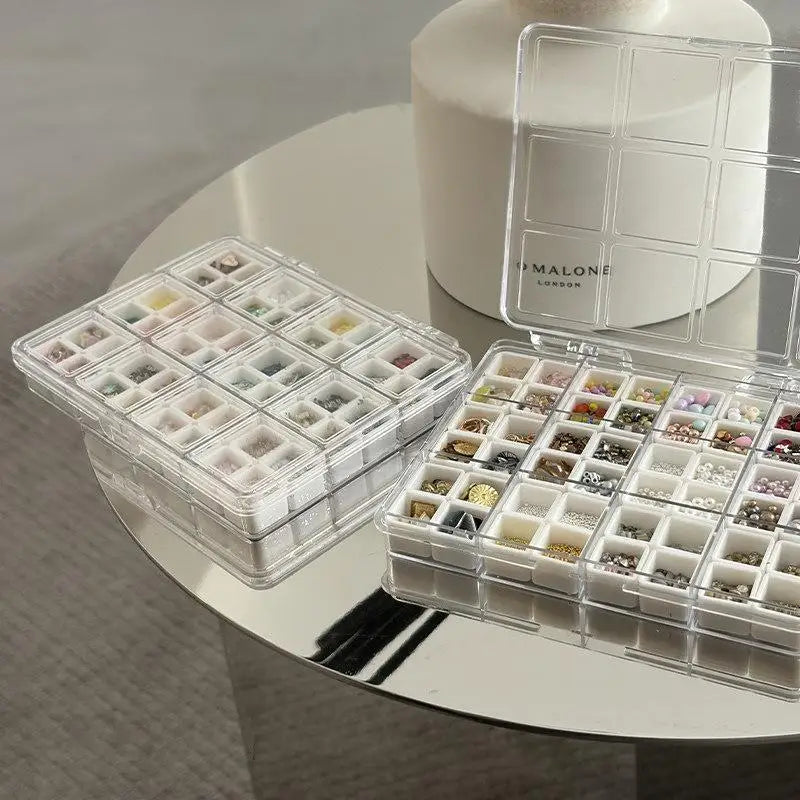 boîte rangement bijoux transparente moderne strass breloques 48 compartiments plastique lisse organisateur accessoires ongles