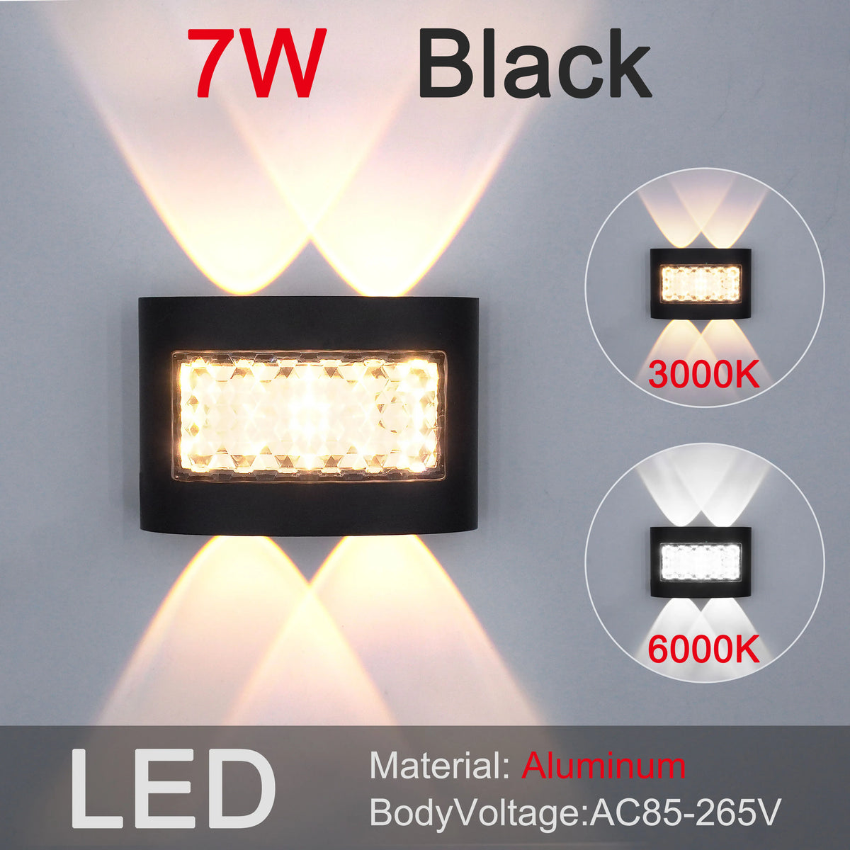 lampe murale led moderne noire ip55 résistante alimentation 110v 220v 7w 9w 11w