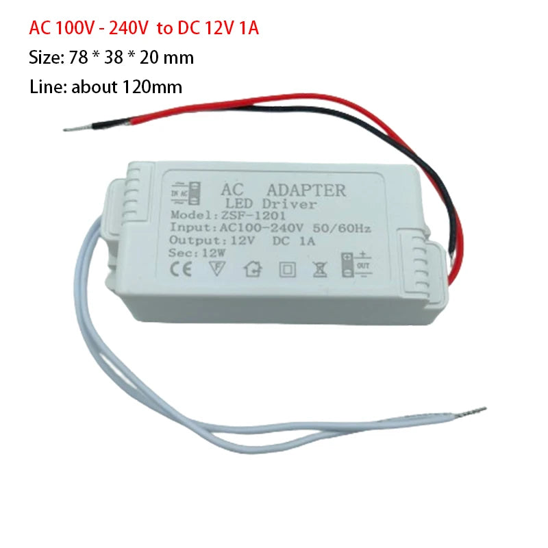 adaptateur led driver 12v 1a 6w 2a 24w 3a 36w 4a 48w 5a 60w