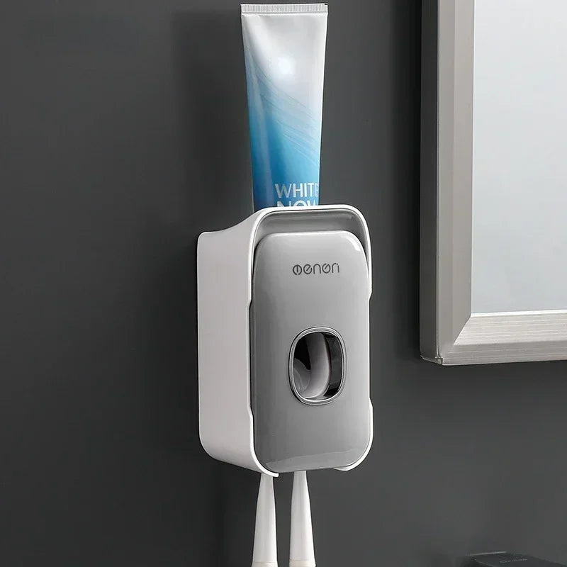 distributeur dentifrice automatique blanc noir moderne pratique adhésif salle bain hygiène oral plastique rechargeable