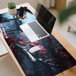tapis souris gaming paysage oriental arbres fleuris bleu noir rouge
