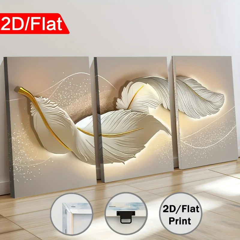 peinture abstraite moderne toile feuilles stylisées cadre doré salon chambre blanc grisclair