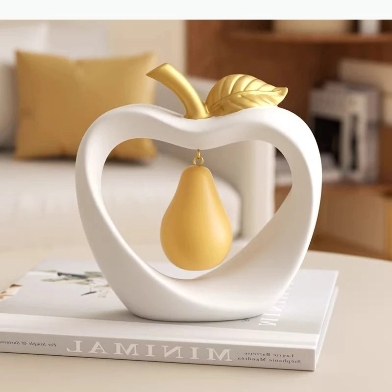 pomme poire sculpture blanche dorée décoration intérieure moderne minimaliste Halloween Noël anniversaire