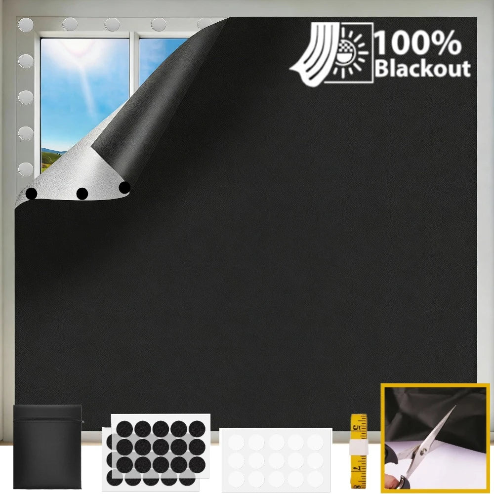 rideau adhésif opaque noir moderne fenêtre maison portable temporaire sans perçage matériau polyester ciseauxmètre