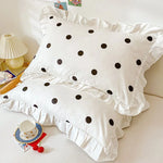 taies d'oreiller polka dot blanc vintage literie polyester respectueux environnement simple fixations blancs points