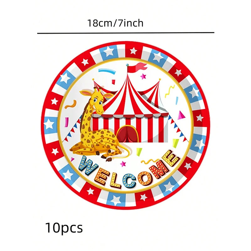 assiettes jetables thème cirque animaux lettres happy birthday festives multicolores enfants anniversaire mariage
