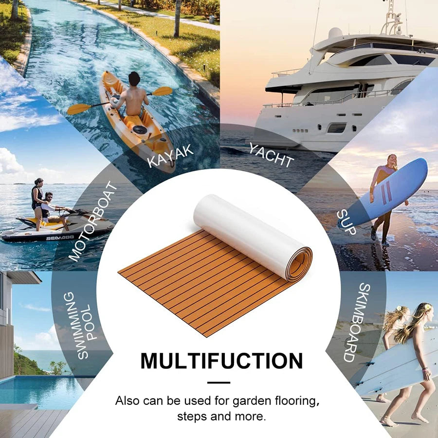 tapis sol orange rayures noires adhésif moderne 240x45cm surf bateau fibre verreextérieur antidérapant