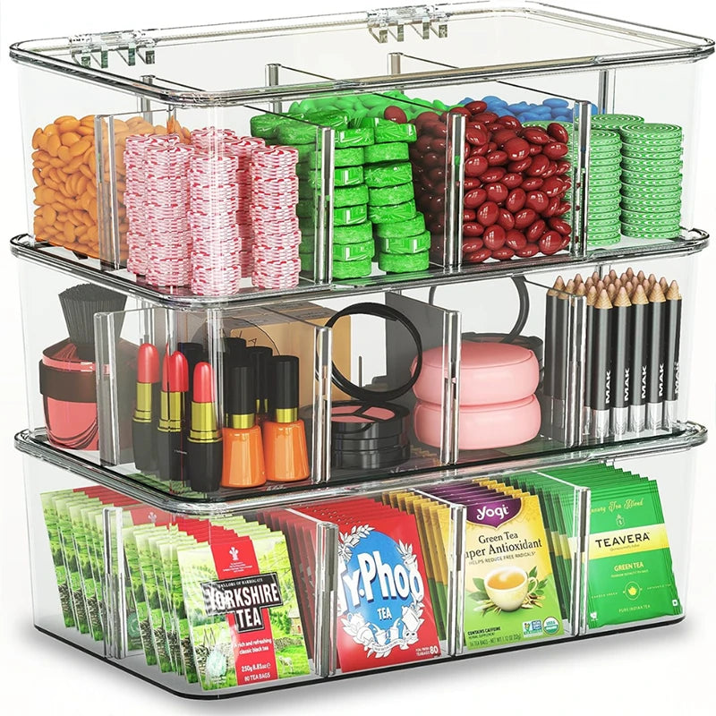 boîte rangement compartiments transparente organisateur thé imperméable moderne minimaliste clips
