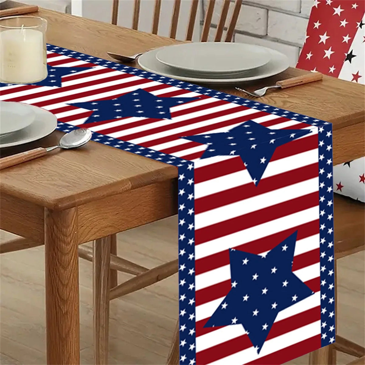 nappe rectangulaire rouge blanche bleue étoiles gnomes God Bless America 4th July Independence Day