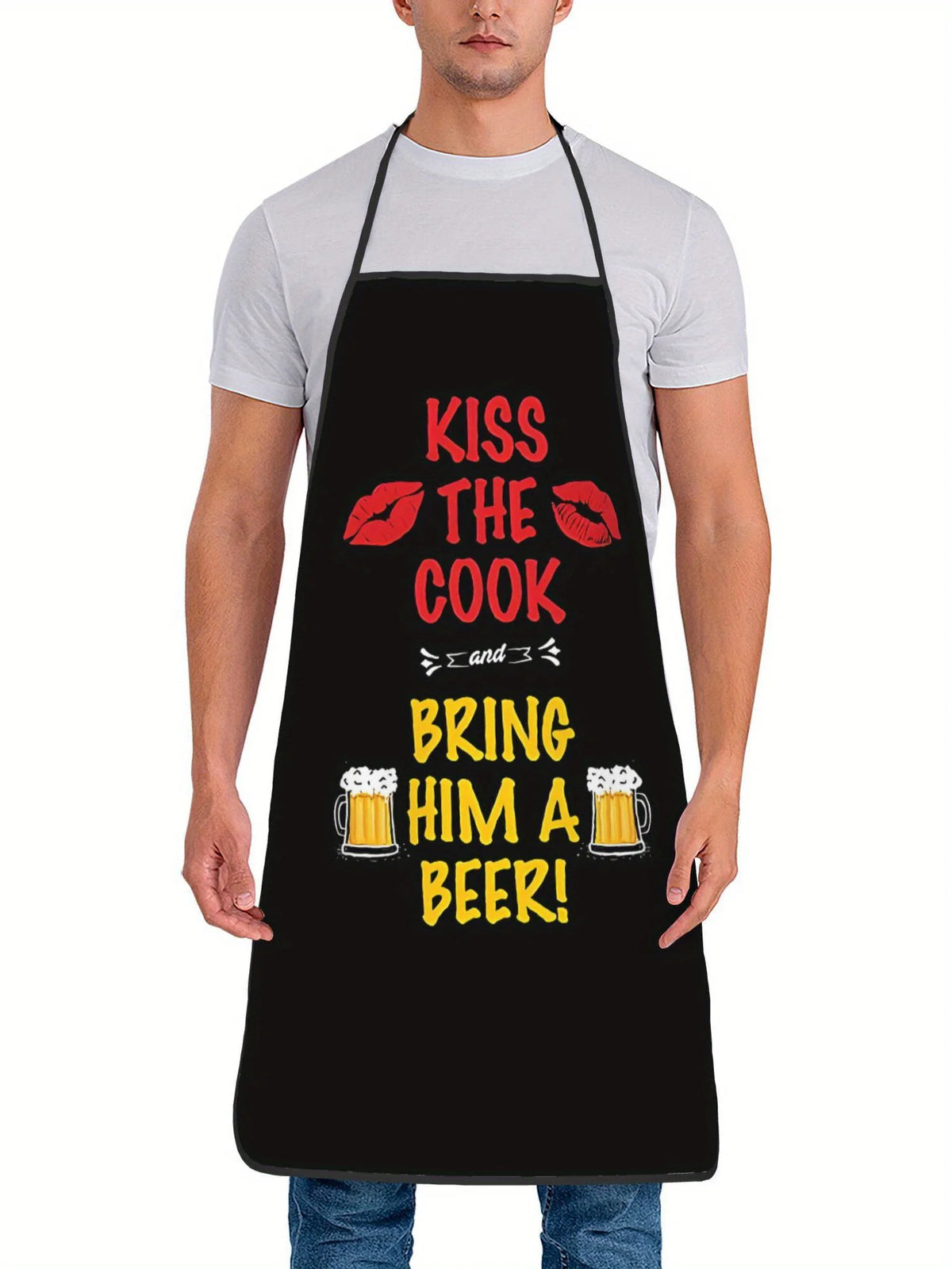 tablier noir humour bière cookeur décontracté imprimé élastiques cuisine cadeau