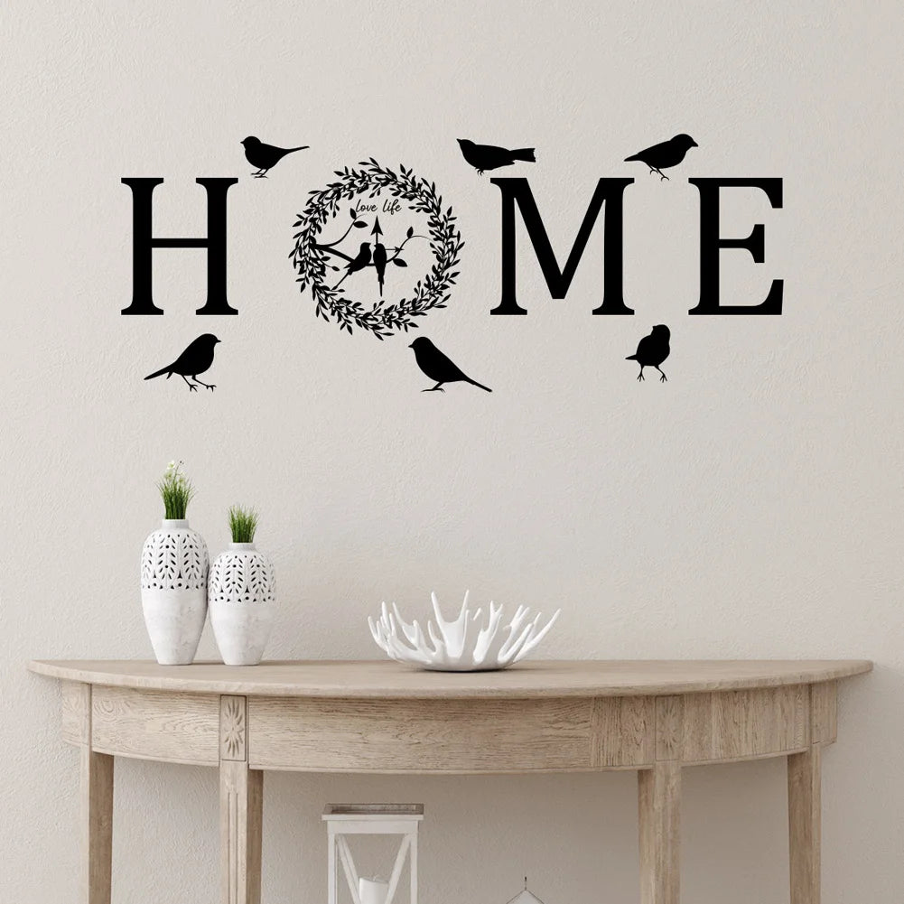 autocollant mural adhésif lettres guirlande oiseaux noir minimaliste moderne chambre décoration fond canapé
