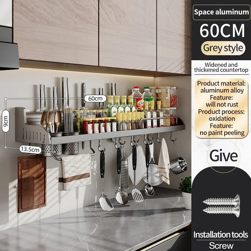 étagère cuisine multifonctionnelle argentée adhésive moderne couteaux cuillères bouteilles serviettes