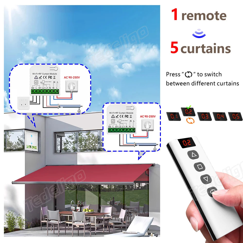 module rideau motorisé wifi rf télécommande sans fil batterie 12v blanc moderne