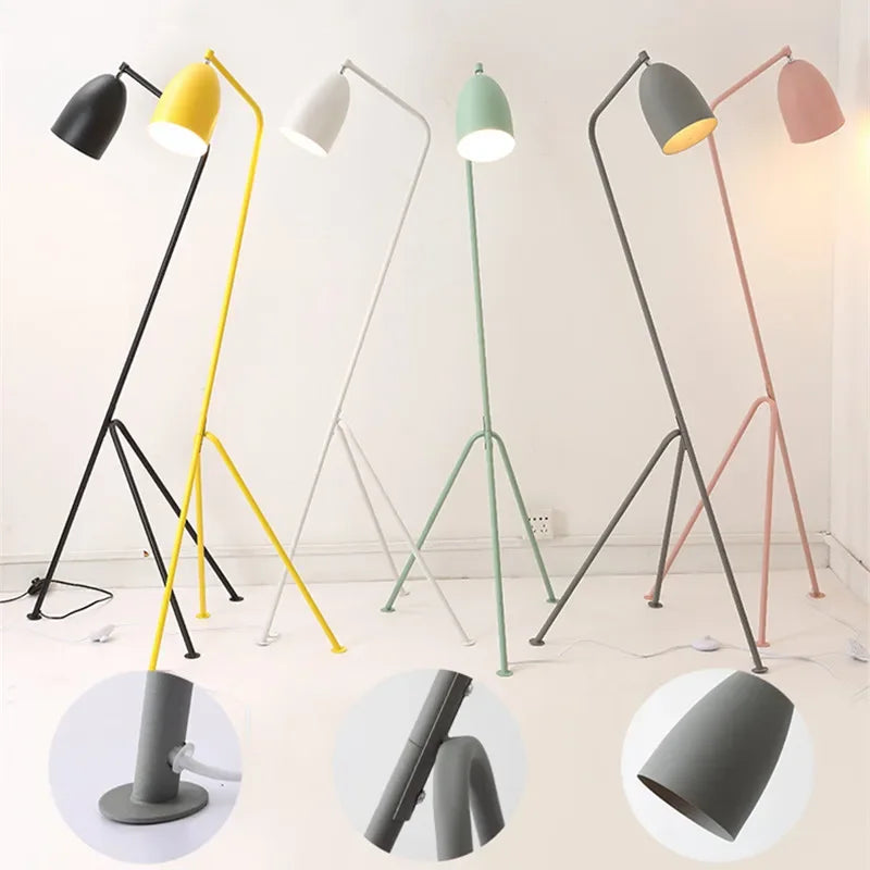 lampe sol moderne noir jaune blanc vert rose gris led interrupteur bouton