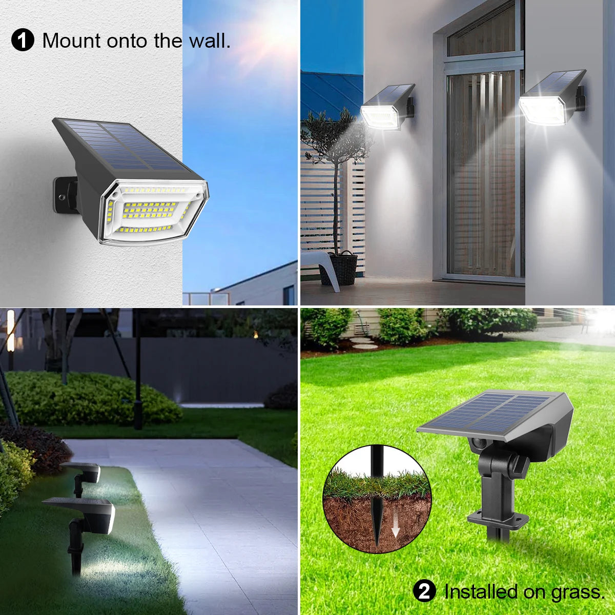 spot solaire led extérieur moderne noir ip65 modes éclairage piquet abs