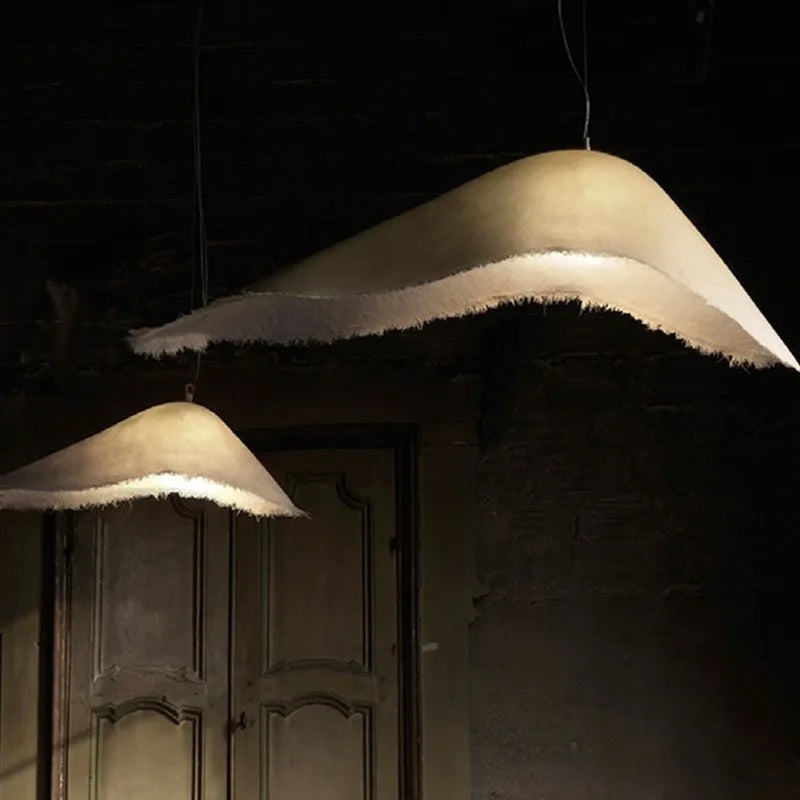 lampe suspendue moderne blanc beige tissu frisé opacité câble led chambre salon