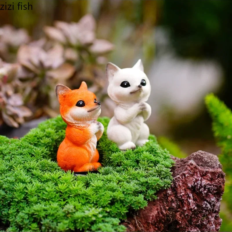 statuette renard fourrure résine moderne décoration intérieure animal compagnie ornement blanc orange