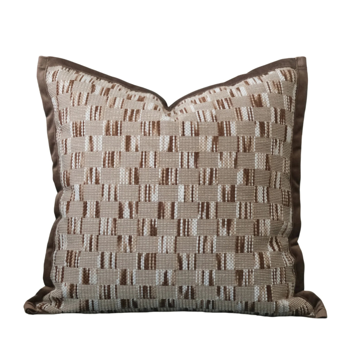 housse coussin carré moderne marron géométrique polyester 45x45cm 30x50cm decoration intérieure jacquard opaque