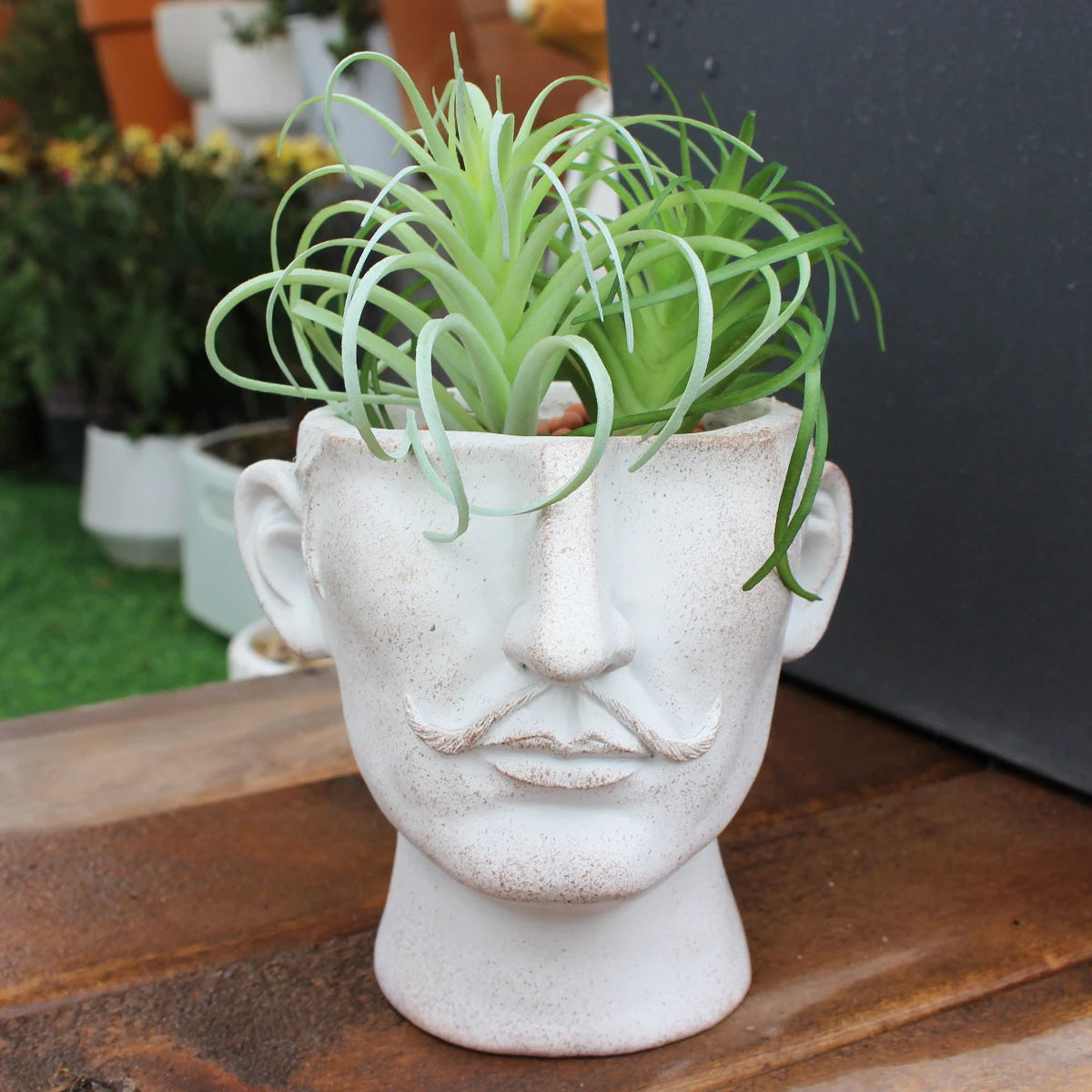 pot résine blanc moustache plantes vertes vintage tête masculine époxy décoratif sculpturalextérieur