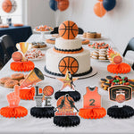 décoration fête anniversaire basket ball assiettes gobelets serviettes guirlande ballon bouteille table orange noir