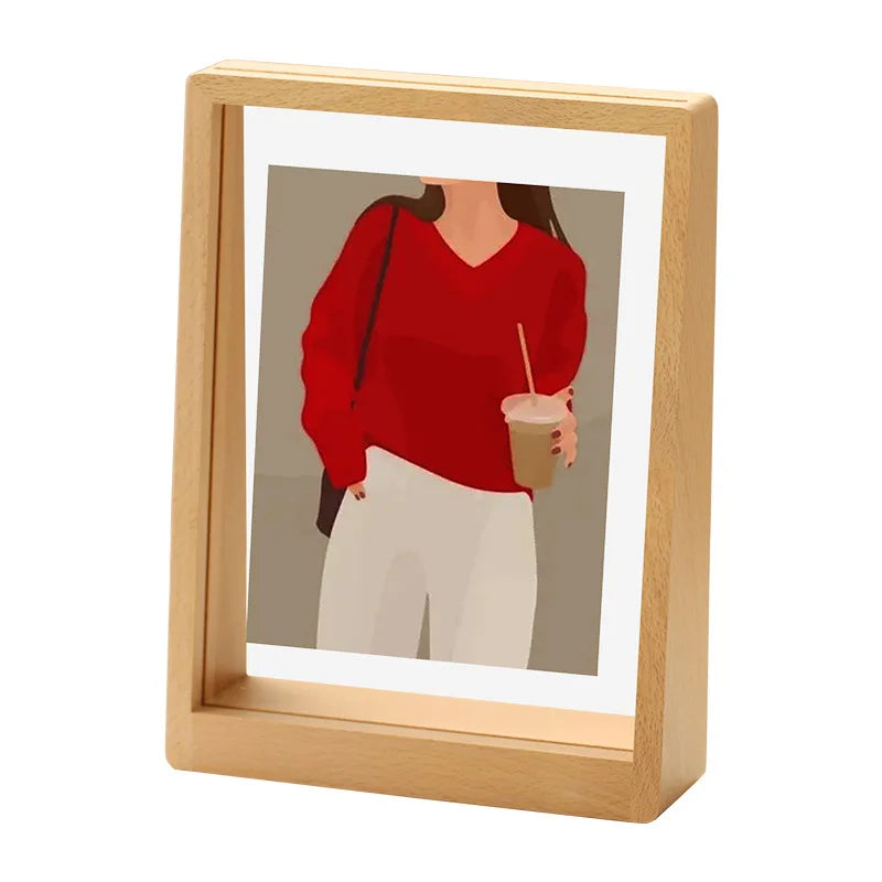 cadre photo moderne transparent double face bois naturel couleurs vives illustrations personnes