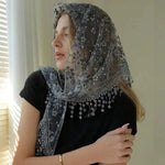 écharpe étoffe polyester motif floral blanc élégant voile tête décontracté