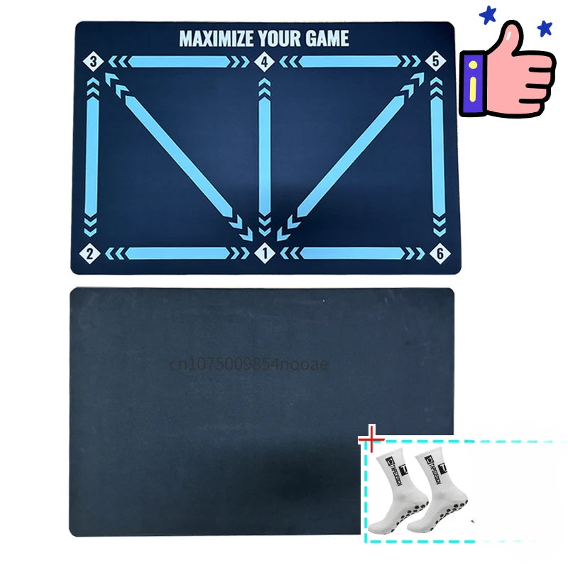 tapis entraînement football sportif lignes flèches turquoises noires dimension 900x600mm bandes élastiques ballon