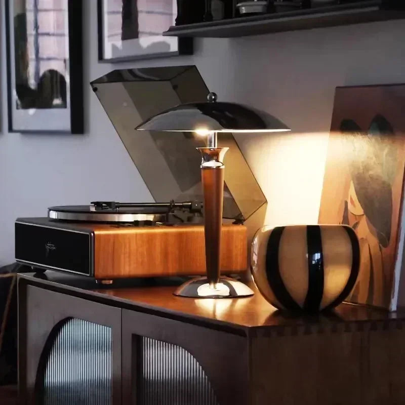 lampe table moderne bois fer marron clair sans ombre alimentation électrique 90 260V
