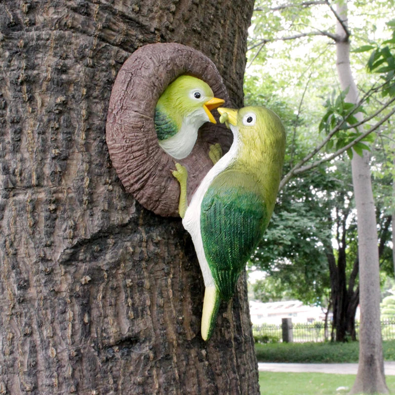mangeoires oiseaux artificiels vert blanc jaune plumage réalistes adhésives jardin decoration festive